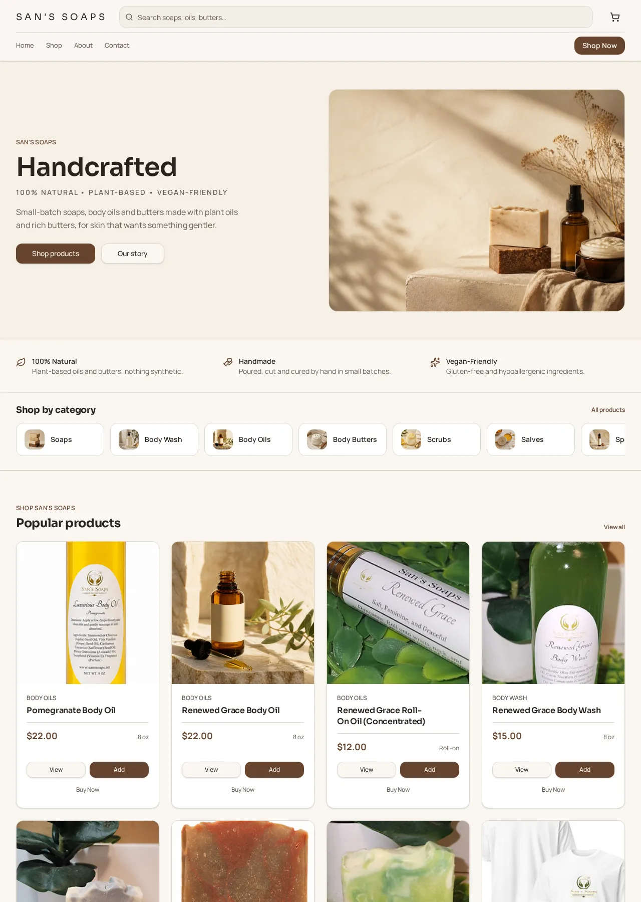 San's Soaps website preview